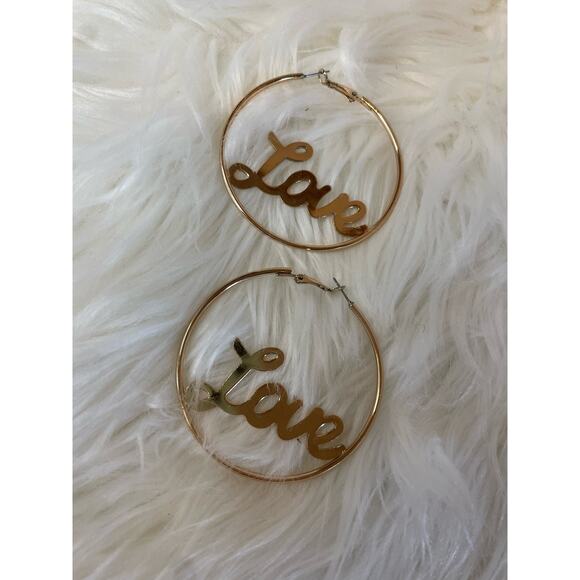 Love Gold Hoop Earrings Preowned GUC - Picture 2 of 3